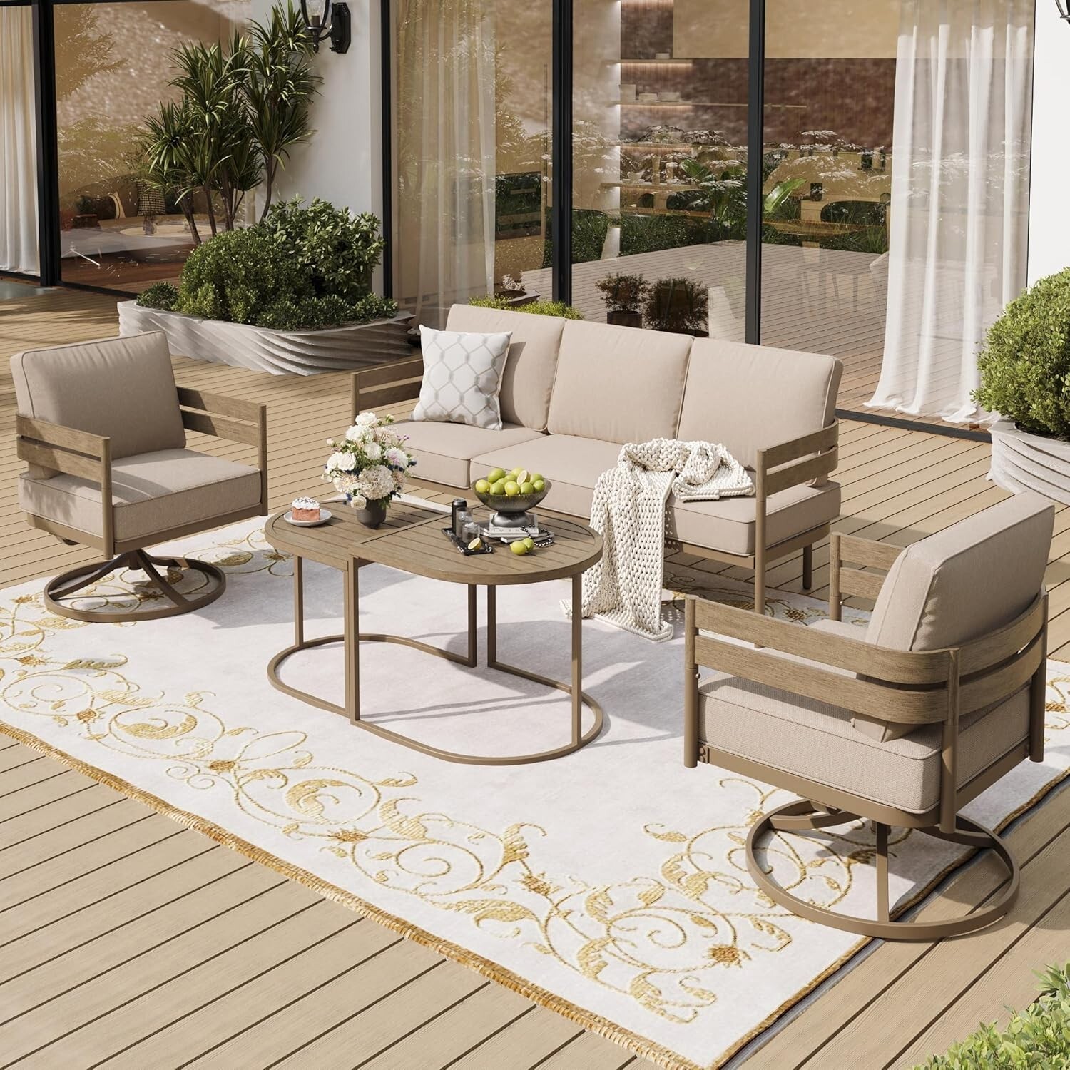 Metal Patio Furniture Set with Coffee Table Patio Swivel Chairs Conversation Set