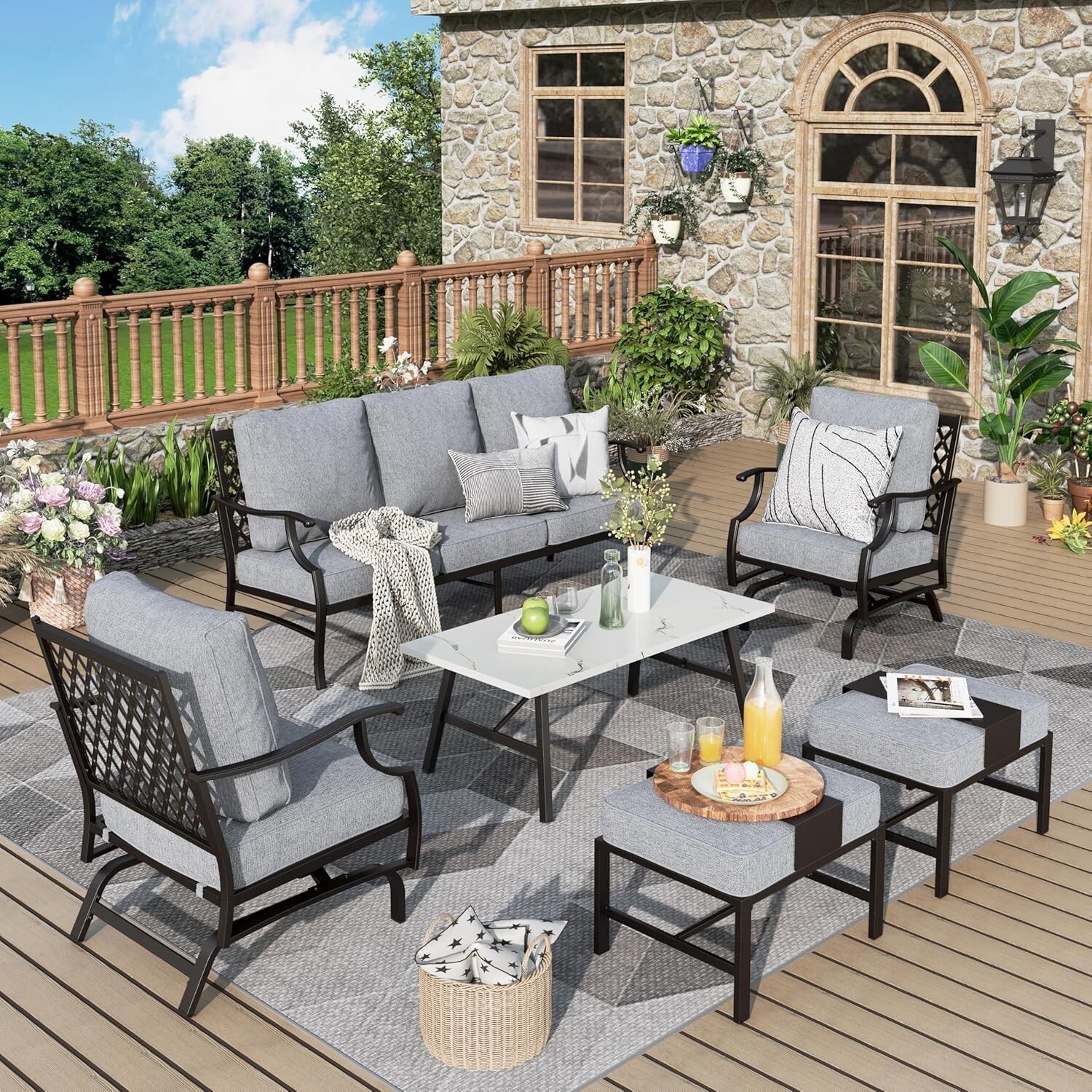 6 Piece Patio Furniture Set Outdoor Conversation Set for Lawn Garden Backyard
