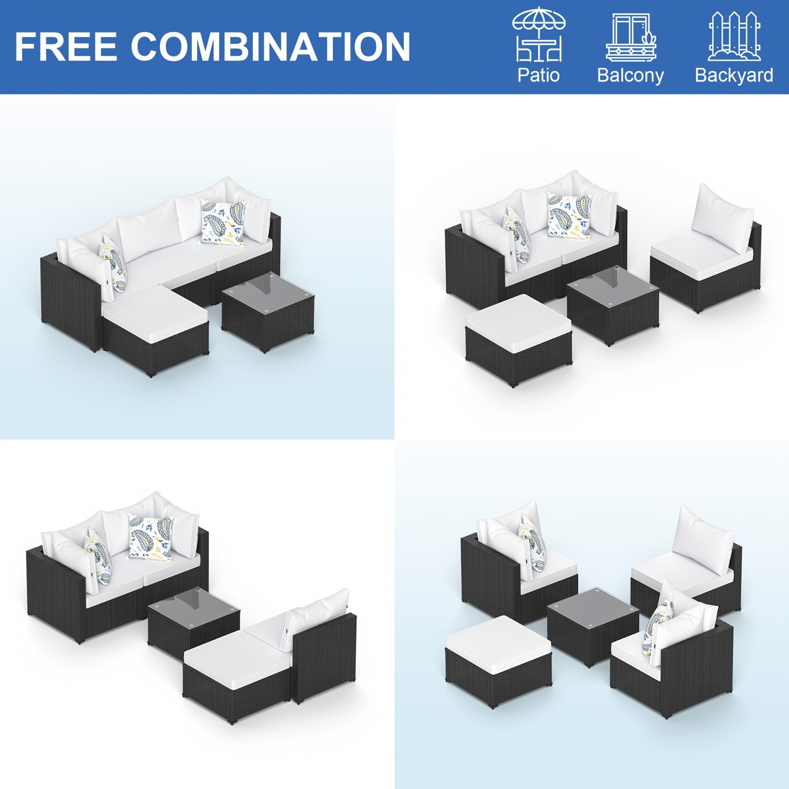 5 Pieces Patio Furniture Sets All Weather Outdoor Sectional Patio Sofa