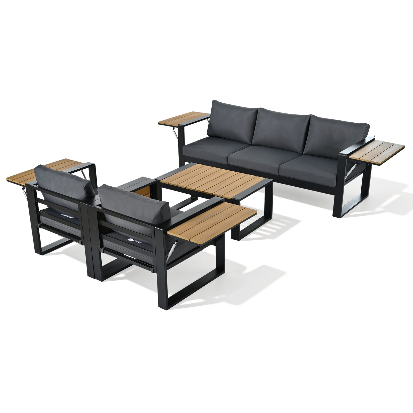 4-Piece Outdoor Patio Furniture Set, 3-Seater Sofa & 2 Armchairs, Grey