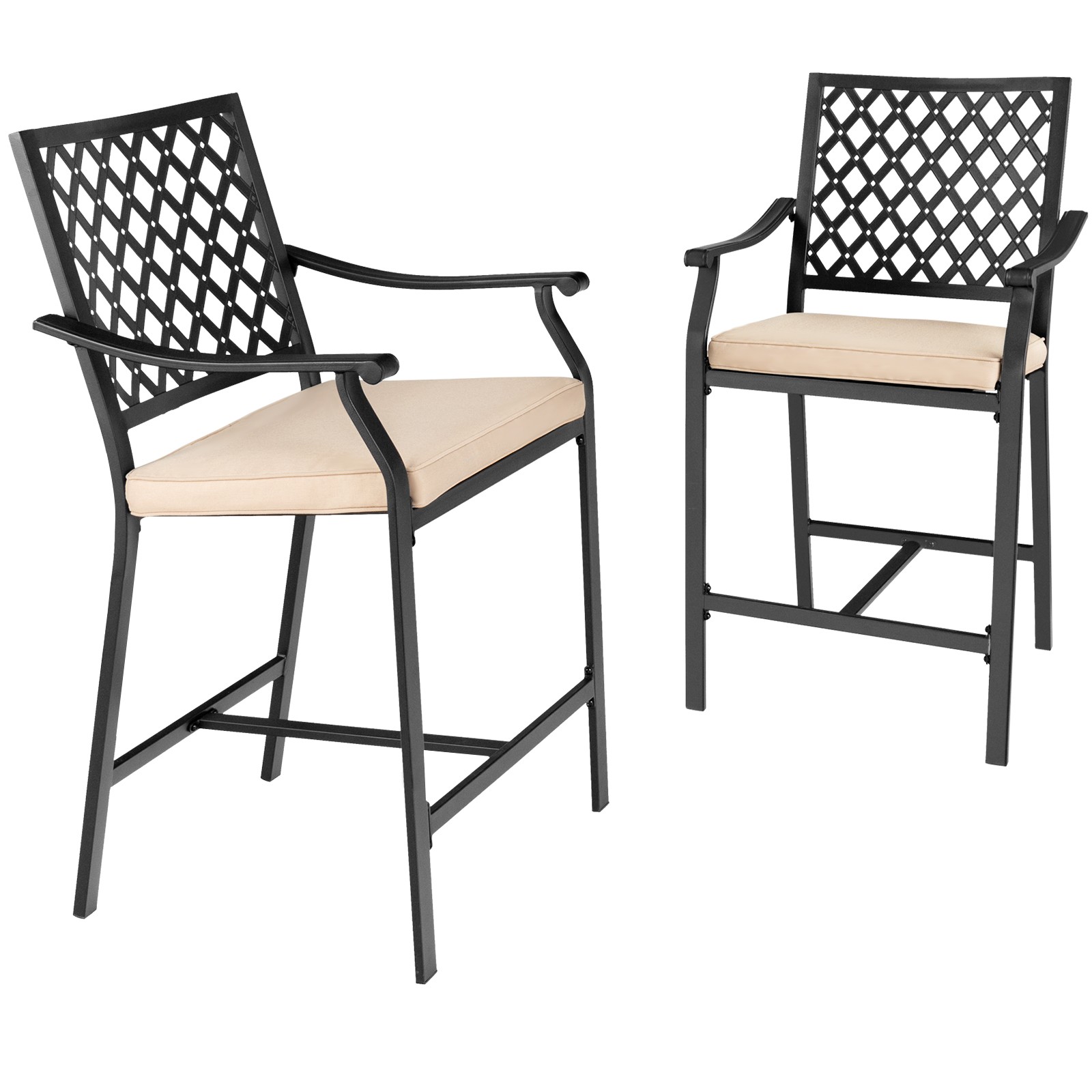 Patiojoy Patio 2PCS Bar Stool Counter Height Cushioned Chair Armrest Garden Deck