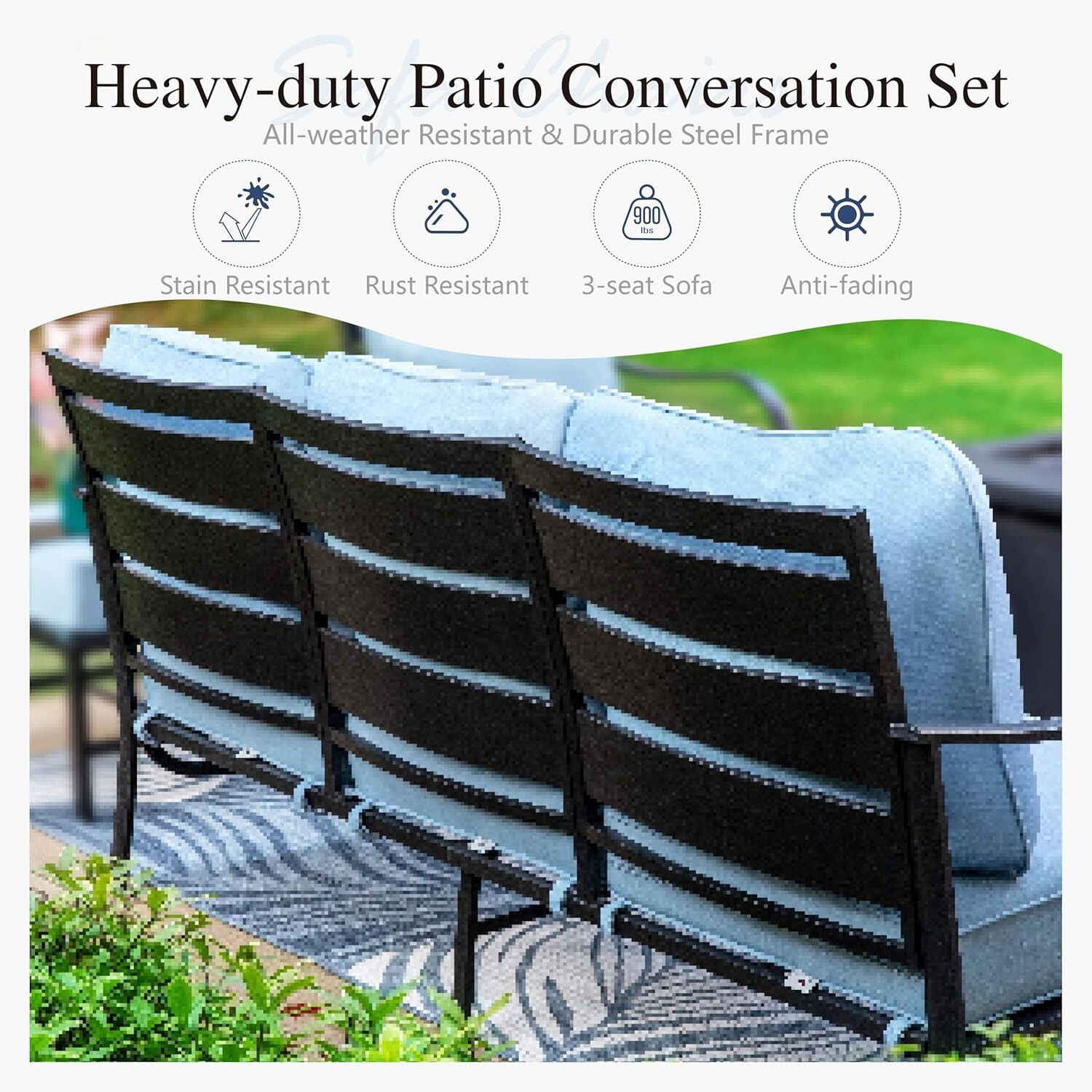 4 Piece Patio Furniture Set Outdoor Conversation Set 5-Seats for Lawn Backyard