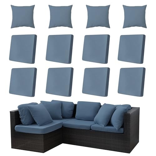 12-Piece Outdoor Cushion & Pillow Cover 8Pcs with 4Pillow Covers Grey Blue…