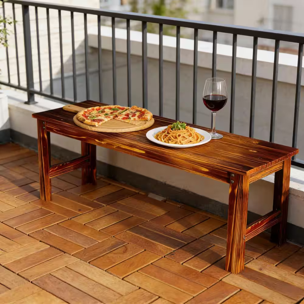 Modern 36 In. Brown Wood Outdoor Bench Park Bench Outdoor Seating for Garden, Ya