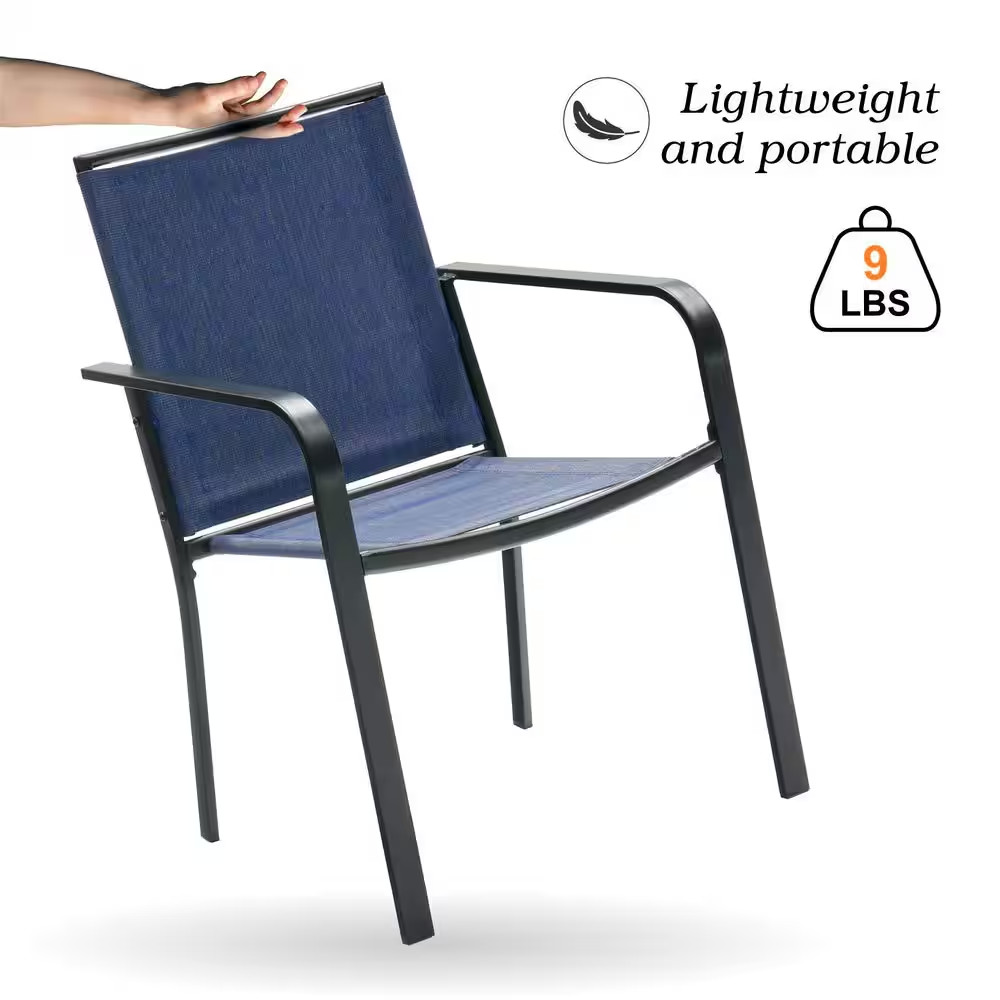 5-Piece Metal Patio Dining Set Square Table with 4-Stackable Chairs