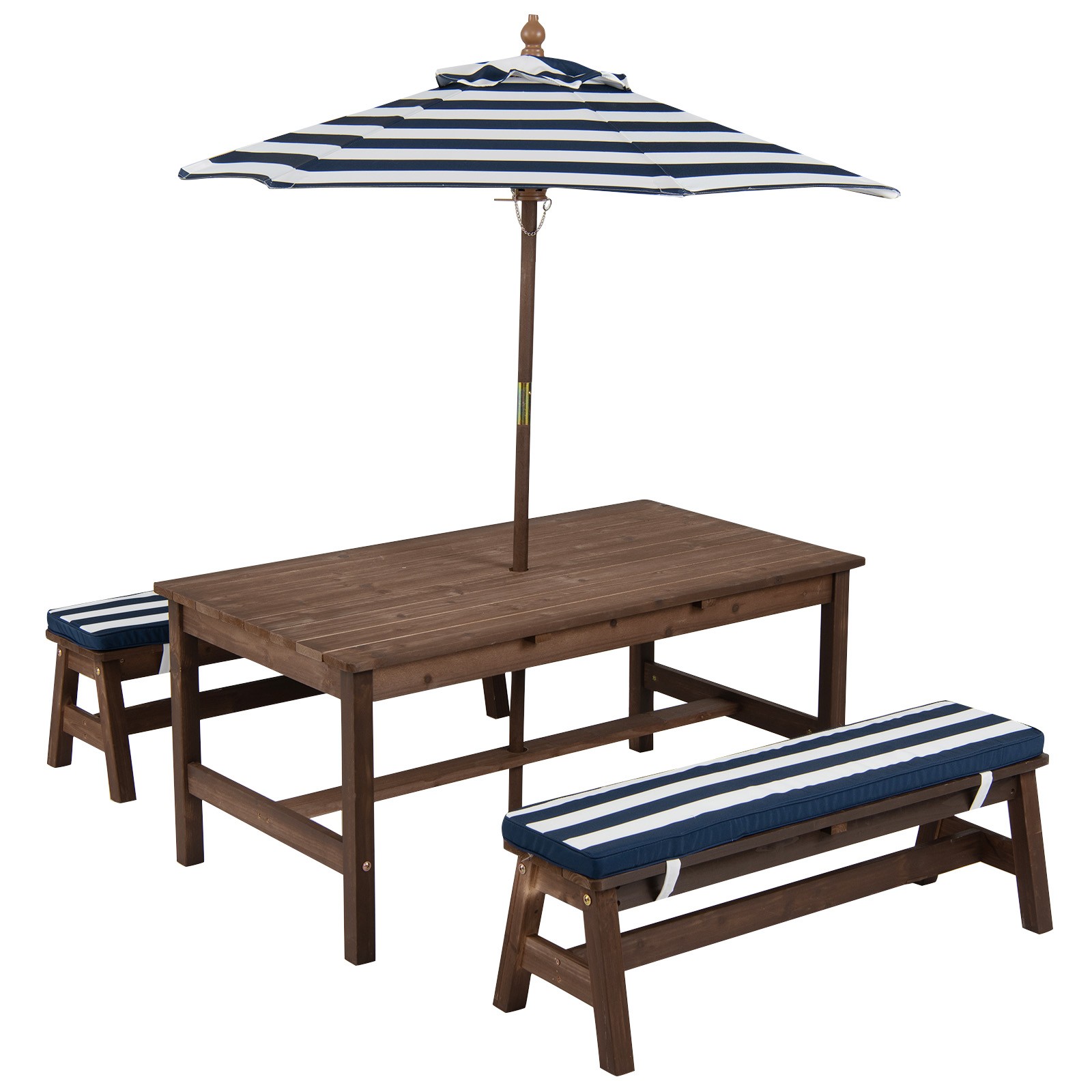 Kids Picnic Table, Outdoor Wooden Table and Bench Set with Removable Umbrella