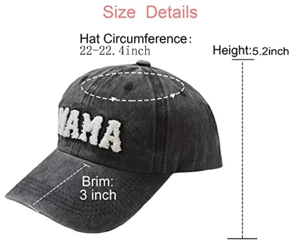 Chenille-Patch Mama-Baseball-Cap Cotton Baseball-Hat-for-Women Medium Black