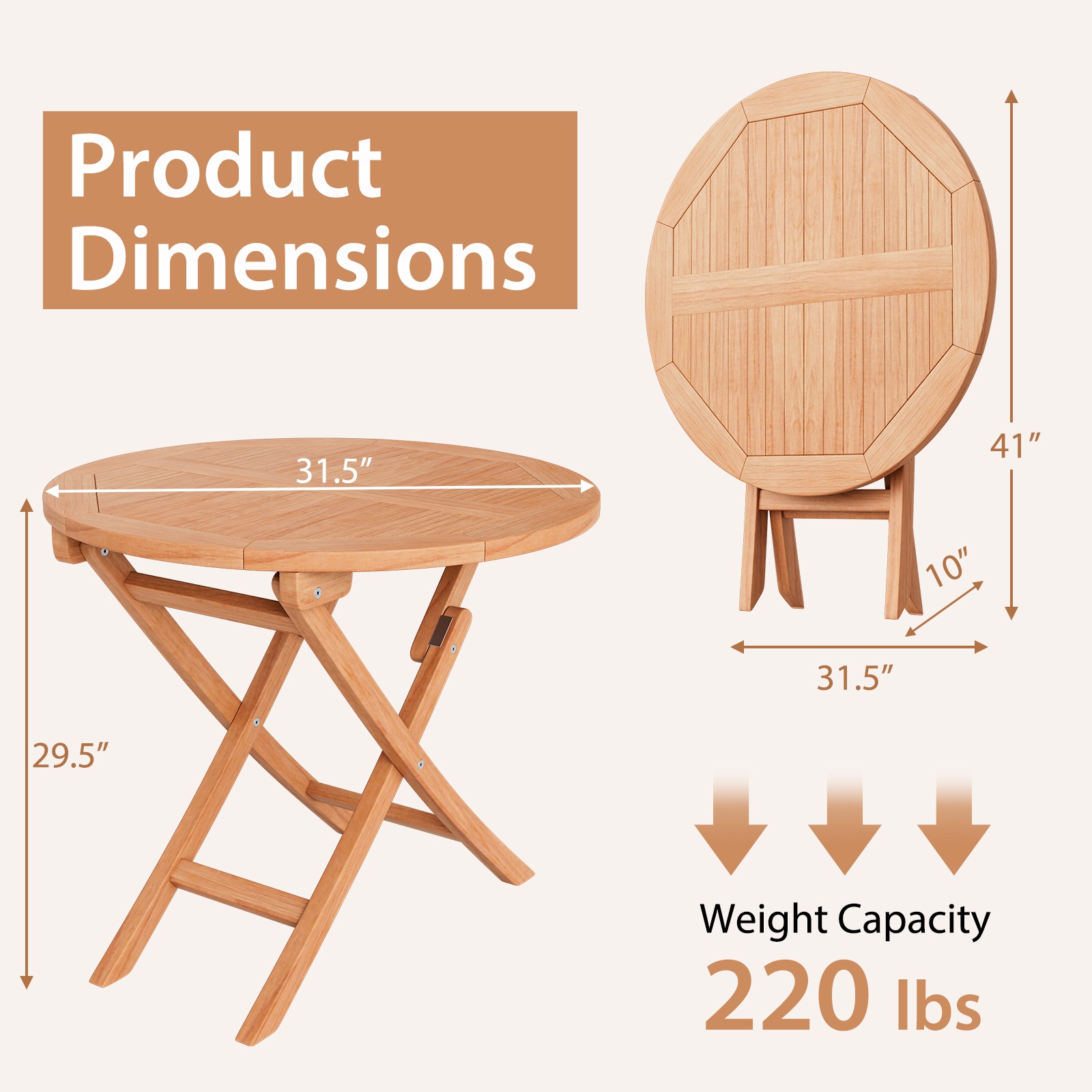 3pcs Patio Indonesia Teak Wood Bistro Dining Set Folding Chair & Table Slatted