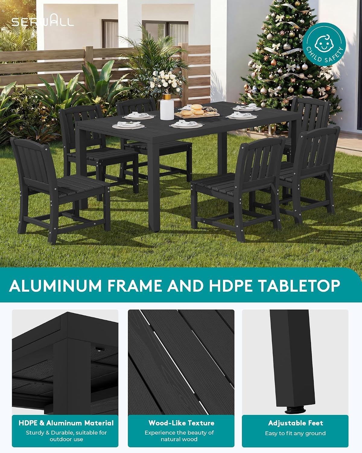 Outdoor Dining Chairs Set of 2, All-Weather HDPE Patio Armless Chairs Suitable