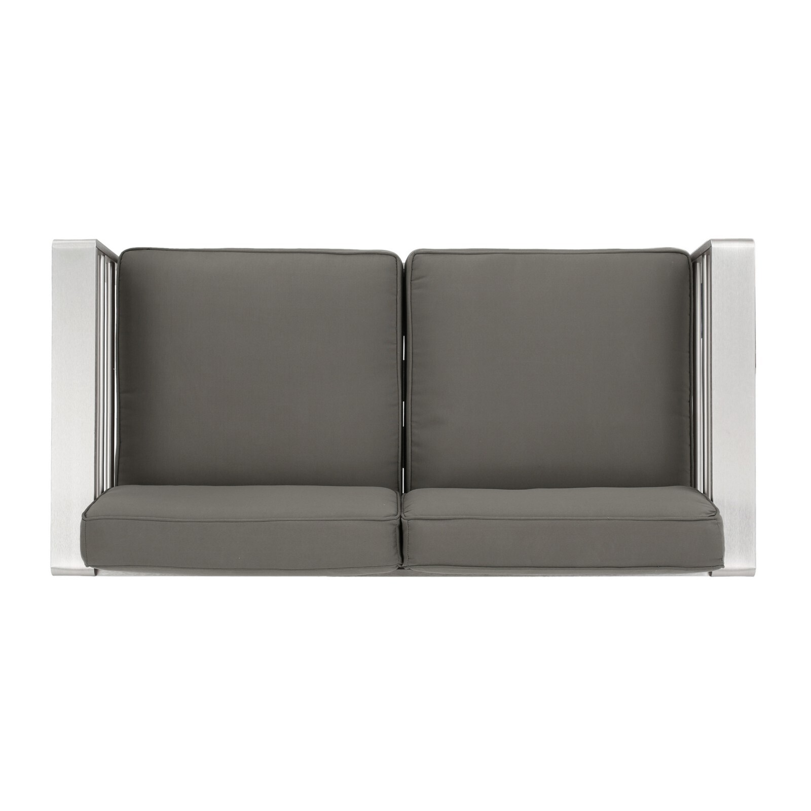 Emily Coral Outdoor 4-Seater Aluminum Loveseat and Ottoman Set, Silver and Khaki