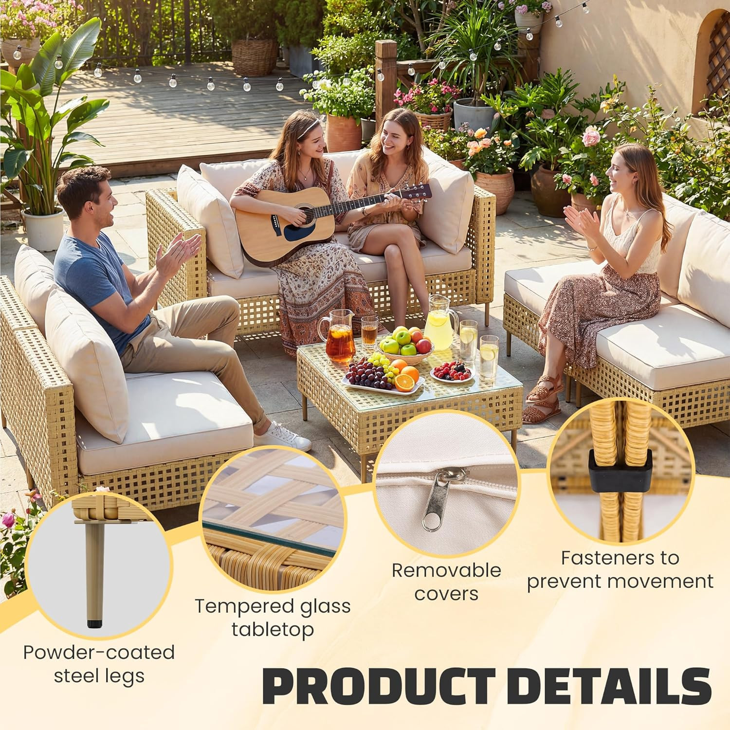7-Piece Patio Furniture Set, Handmade Rattan Outdoor Furniture Set, Outdoor Sect
