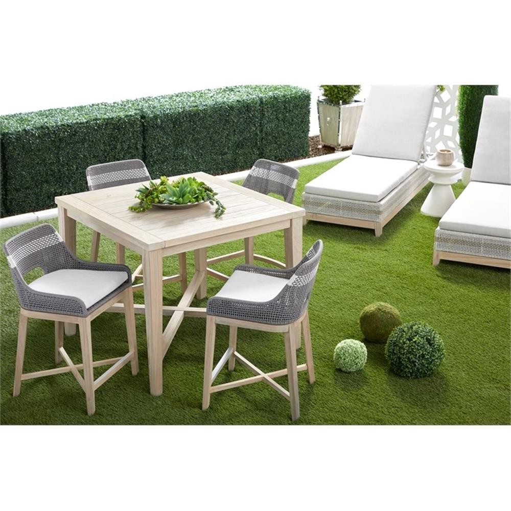 Pemberly Row 42″ Square Teak Outdoor Counter Height Table in Gray