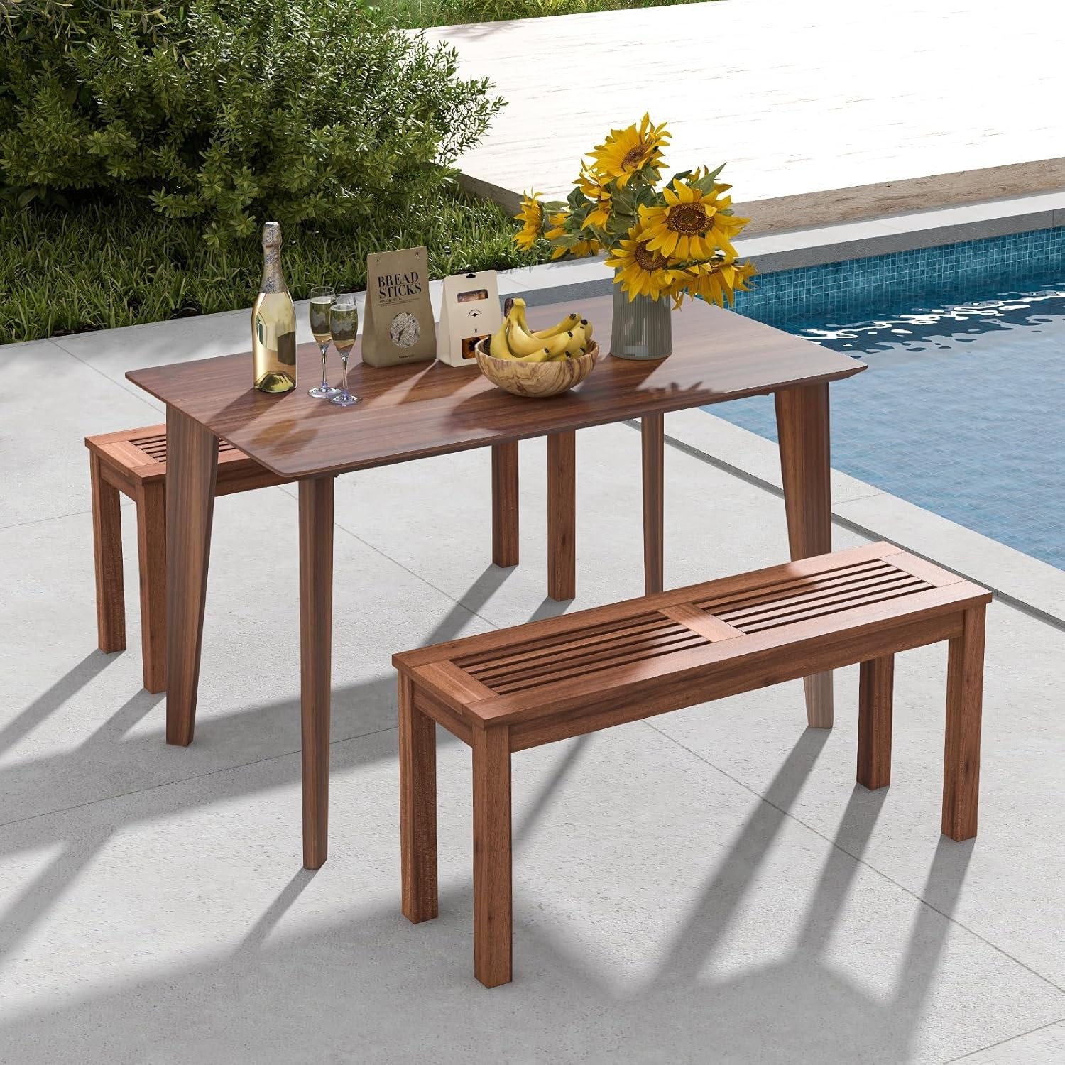 Natural Finish 39.5″ Slatted Wood Bench – Cozy 2-Person Loveseat for Any Setting