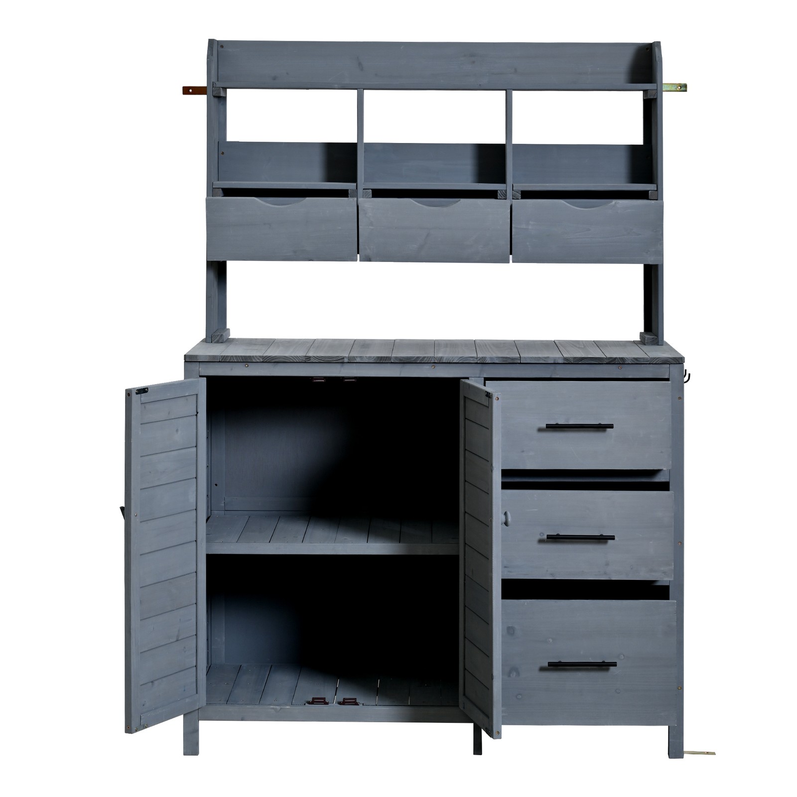 Farmhouse Patio Potting Bench, 44.6″x19.5″ Workstation w/ 6 Drawers & Cabinet
