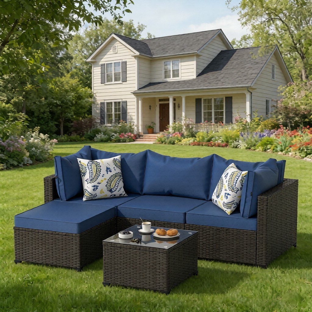 5 Pieces Patio Furniture Sets All Weather Outdoor Sectional Patio Sofa