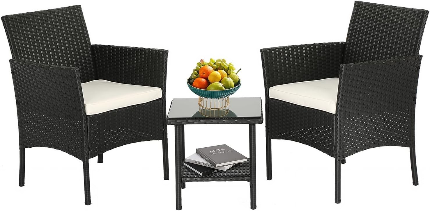 Easy Assembly Rattan Patio Set with Removable Cushions & Elegance – 3 Pieces