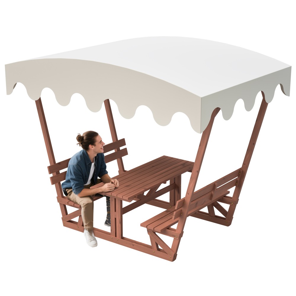 Outdoor Waterproof Picnic Table & Bench Set w/ Removable Canopy – All-Weather