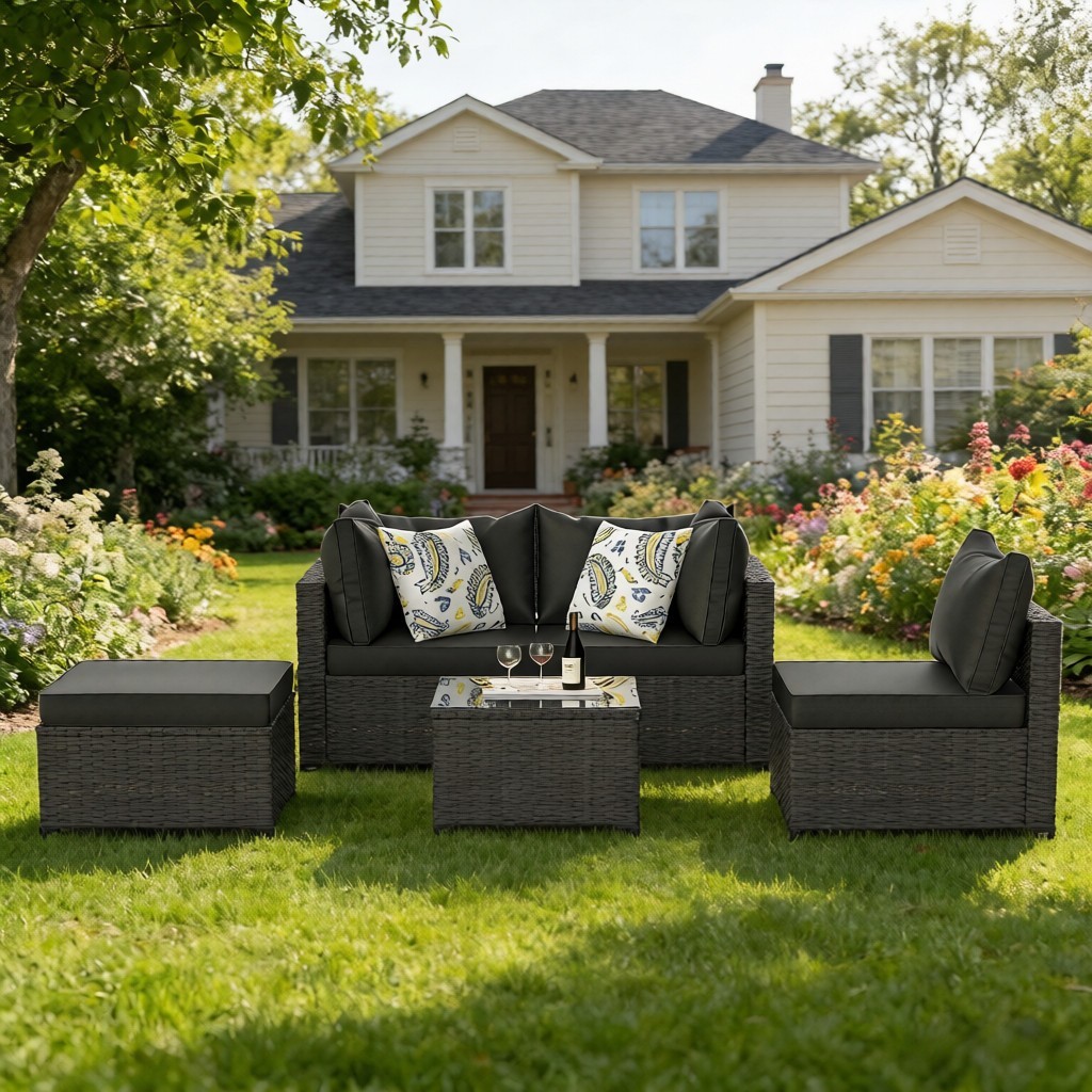 5 Pieces Patio Furniture Sets All Weather Outdoor Sectional Patio Sofa