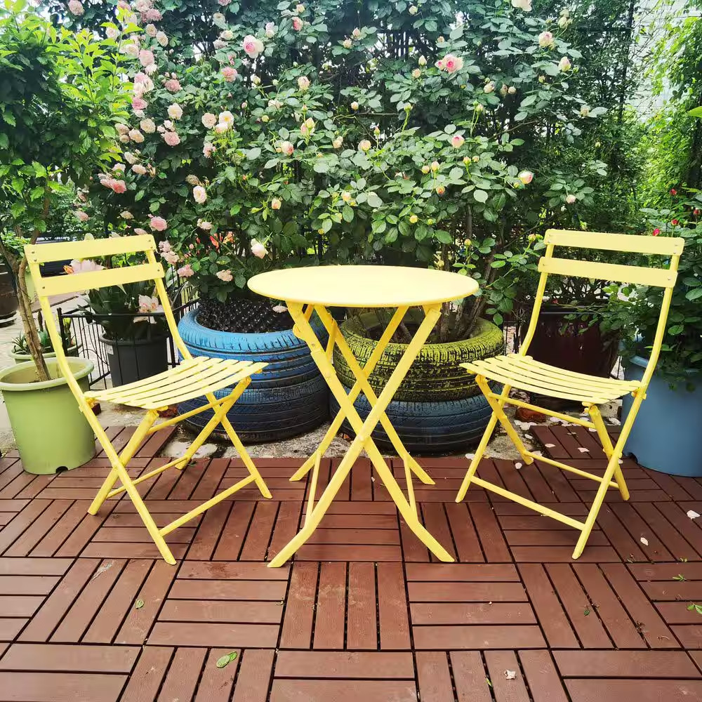 3-Piece Patio Bistro Set of Foldable round Table and Chairs, Yellow