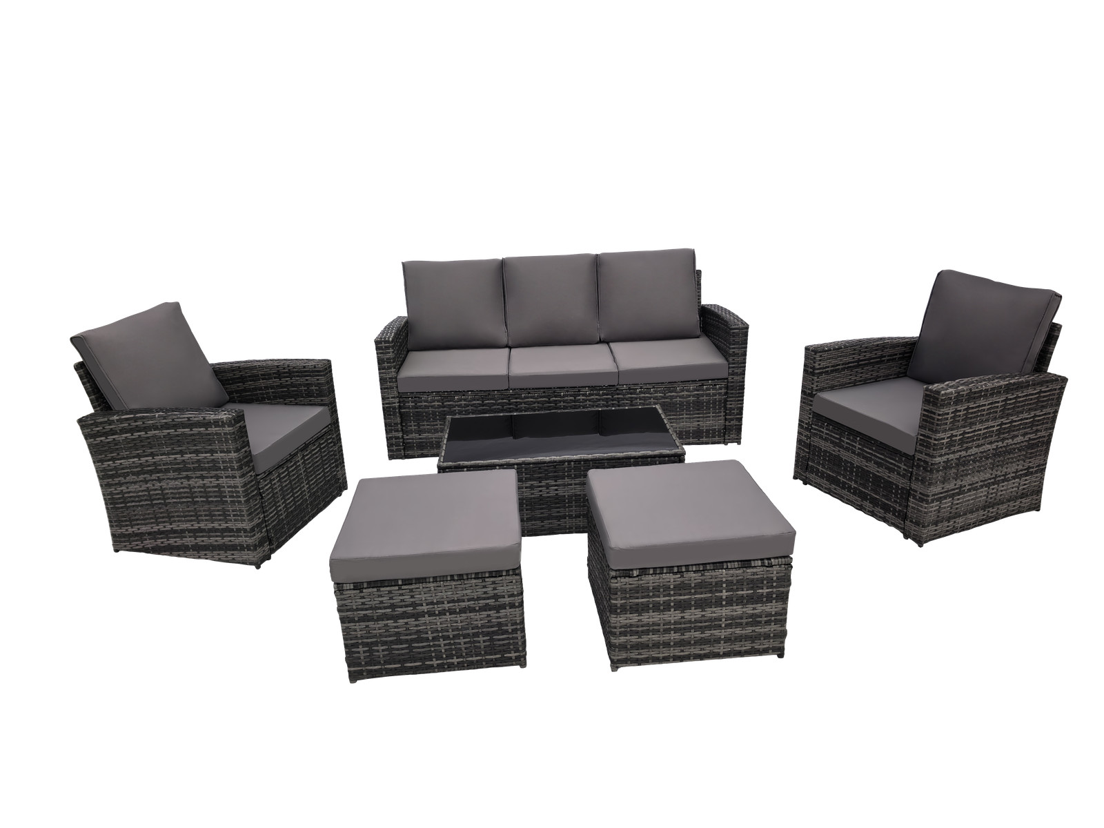 Outdoor Patio Rattan Sofa Set w/ Cushions, Light Gray, Seats 6