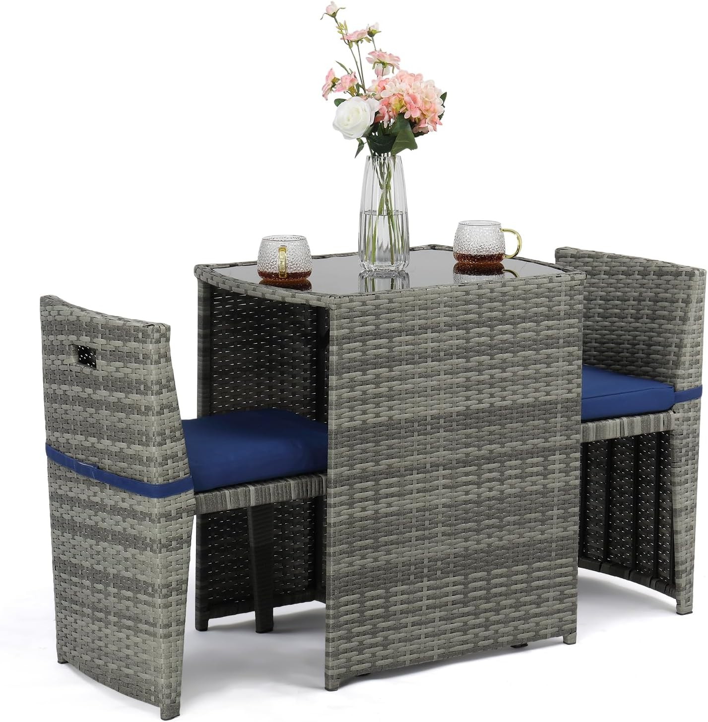 Bonnlo 3 PCS Wicker Outdoor Patio Bistro Set, Patio Furniture Set for Small Spac