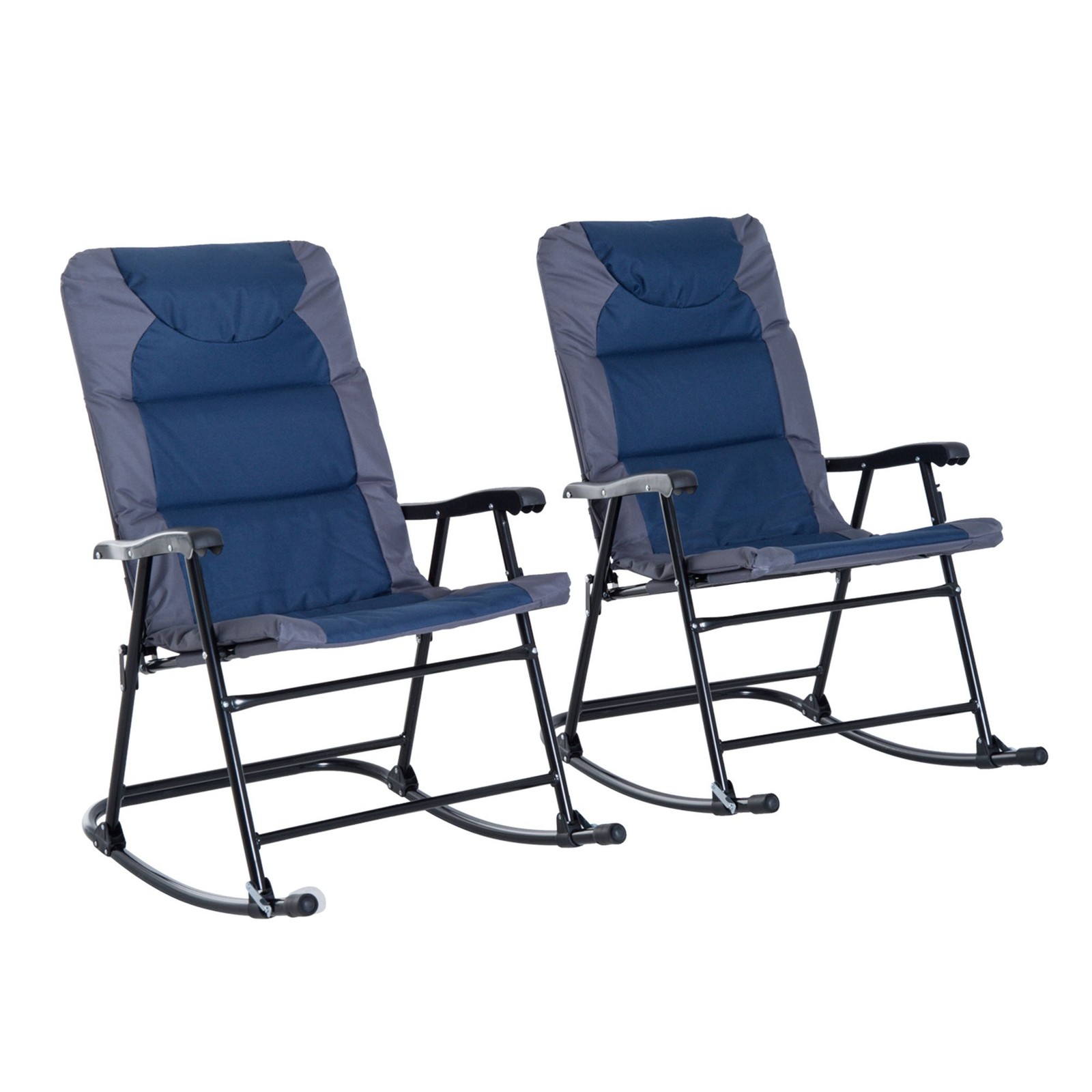 Luxury Padded 2-Chair Rocker Set 265lb Capacity Outdoor Navy BlueGray