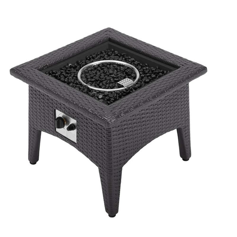 Modway Convene 5-Piece Patio Wicker Rattan Set w/ Fire Pit – Espresso/Turquoise