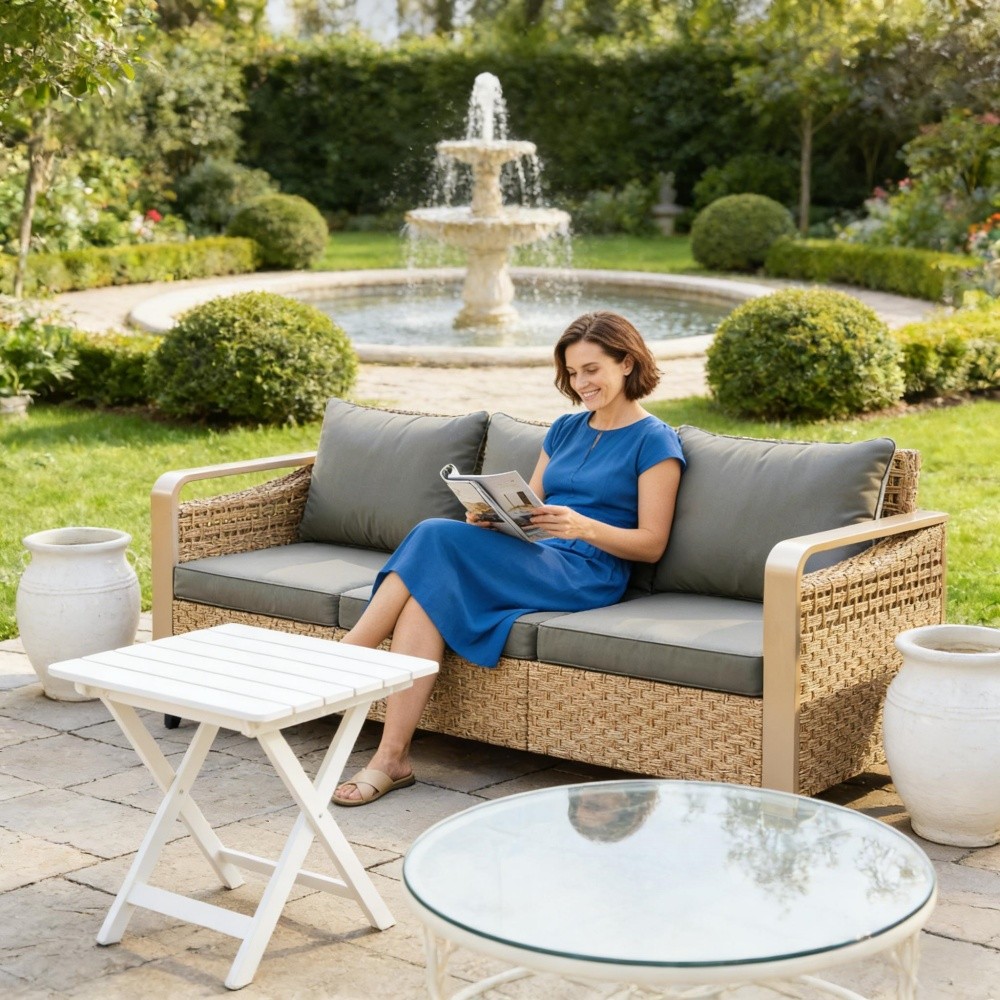 Brown & Gray Outdoor Rattan Wicker Sofa 70.9″ Seat 792 lbs. Capacity