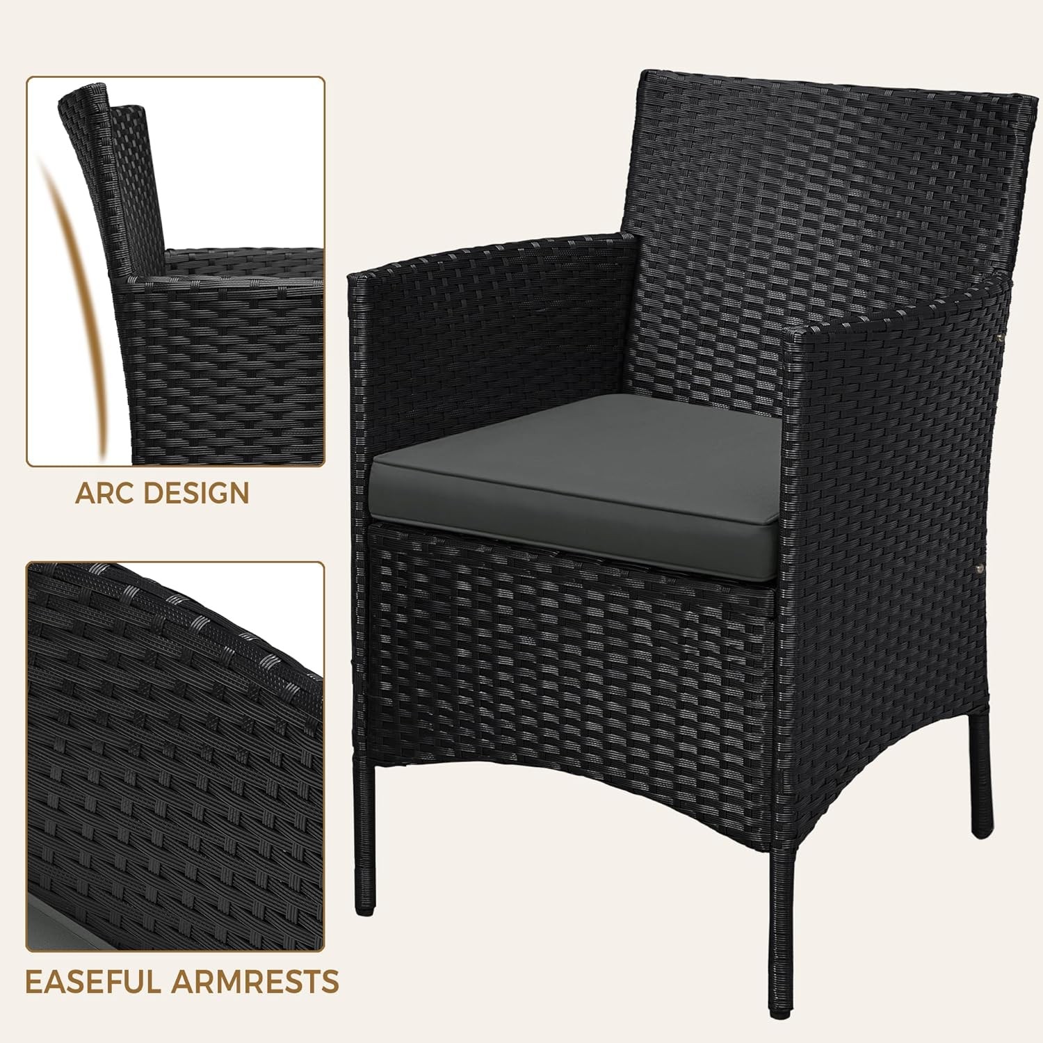 3 Pieces Patio Porch Furniture Set, Outdoor PE Rattan Wicker Conversation Set