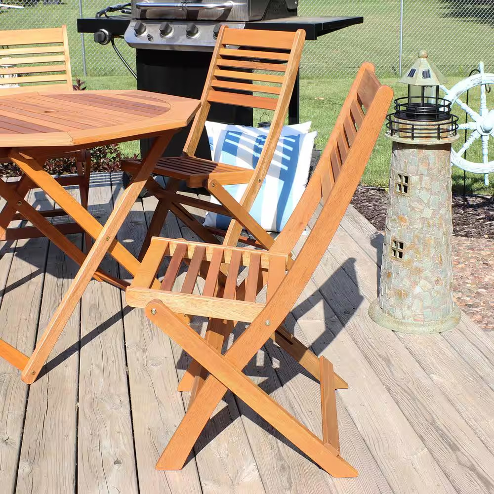 Meranti Teak Oil Folding Wood Outdoor Patio Chairs (Set of 2)