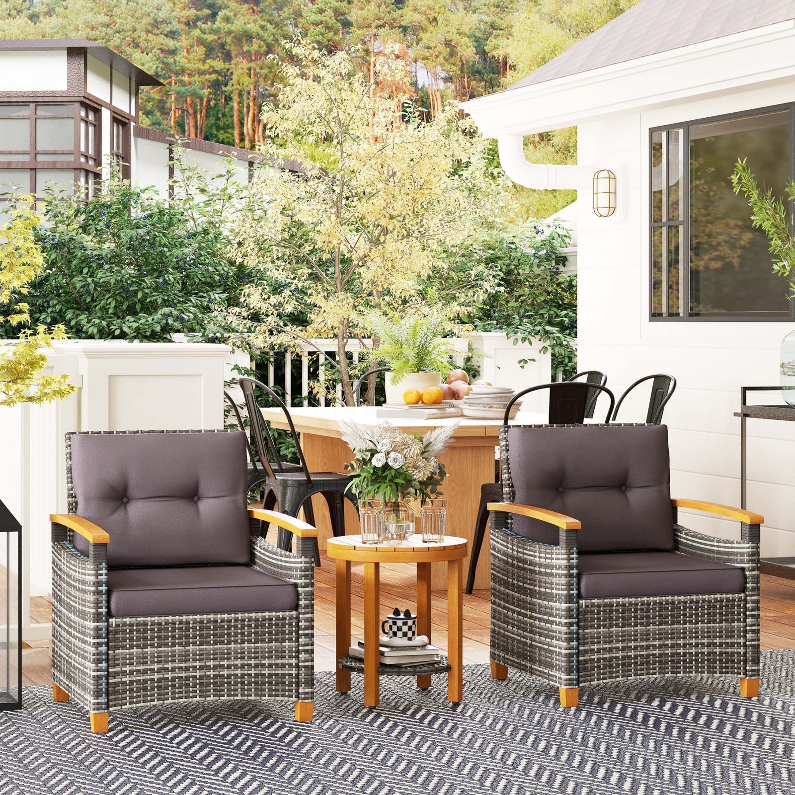 3 Piece Patio Outdoor Conversation Set Chairs and Table for Porch Garden Balcony