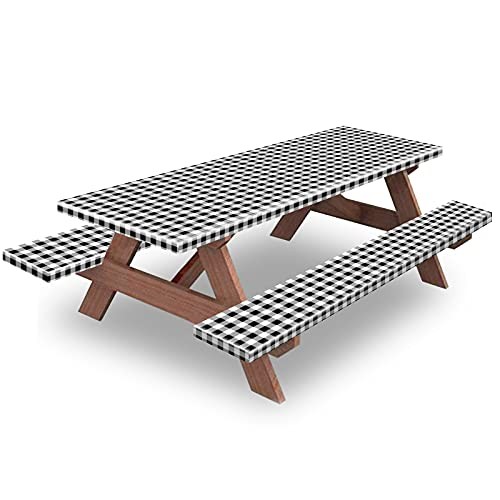 8ft Picnic Table and Bench Cover, Camping Essentials 96″ Black-white Checkered