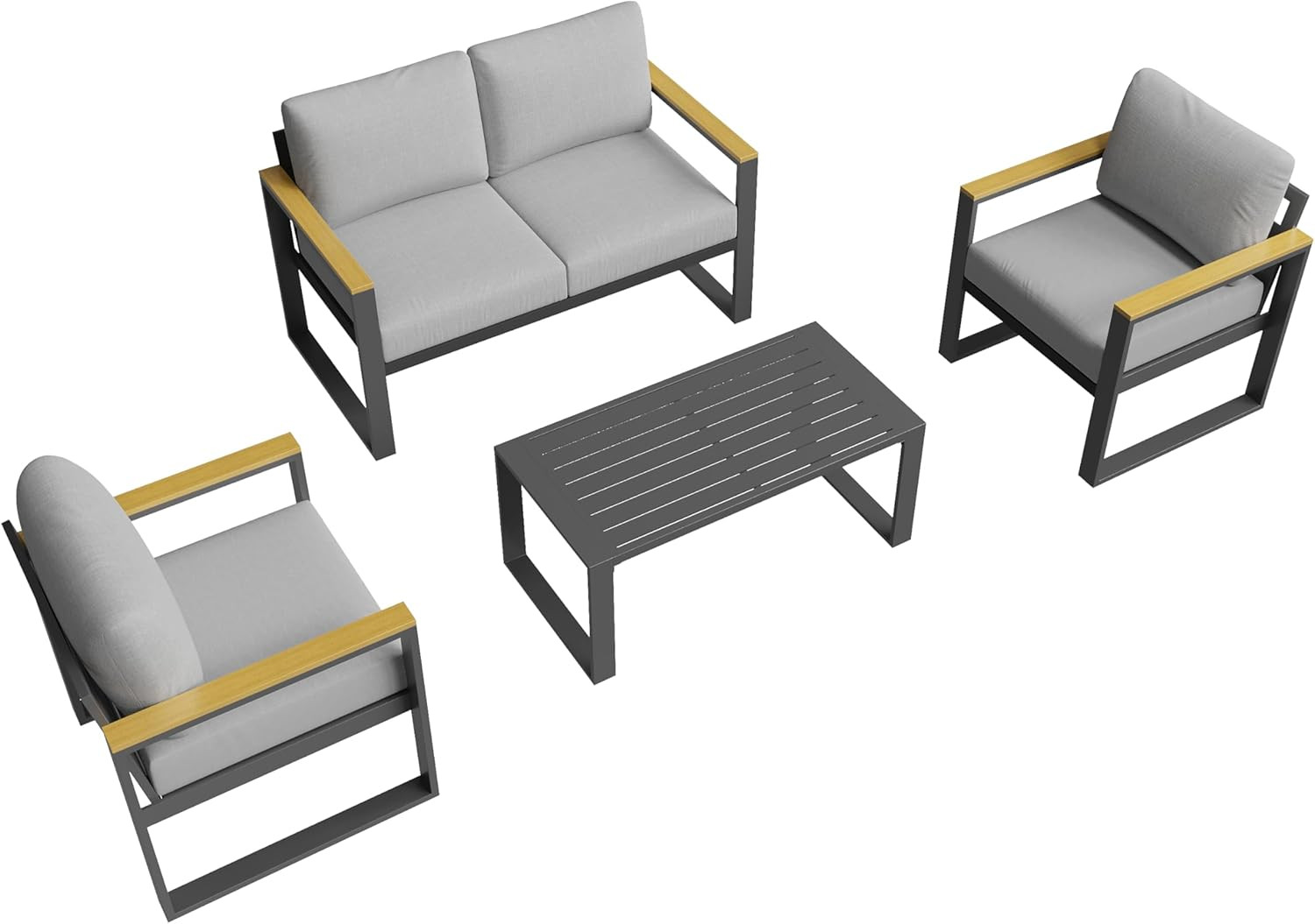 Aluminum Outdoor Patio Furniture – 1 Pcs Loveseat and Coffee Table, All-Weather