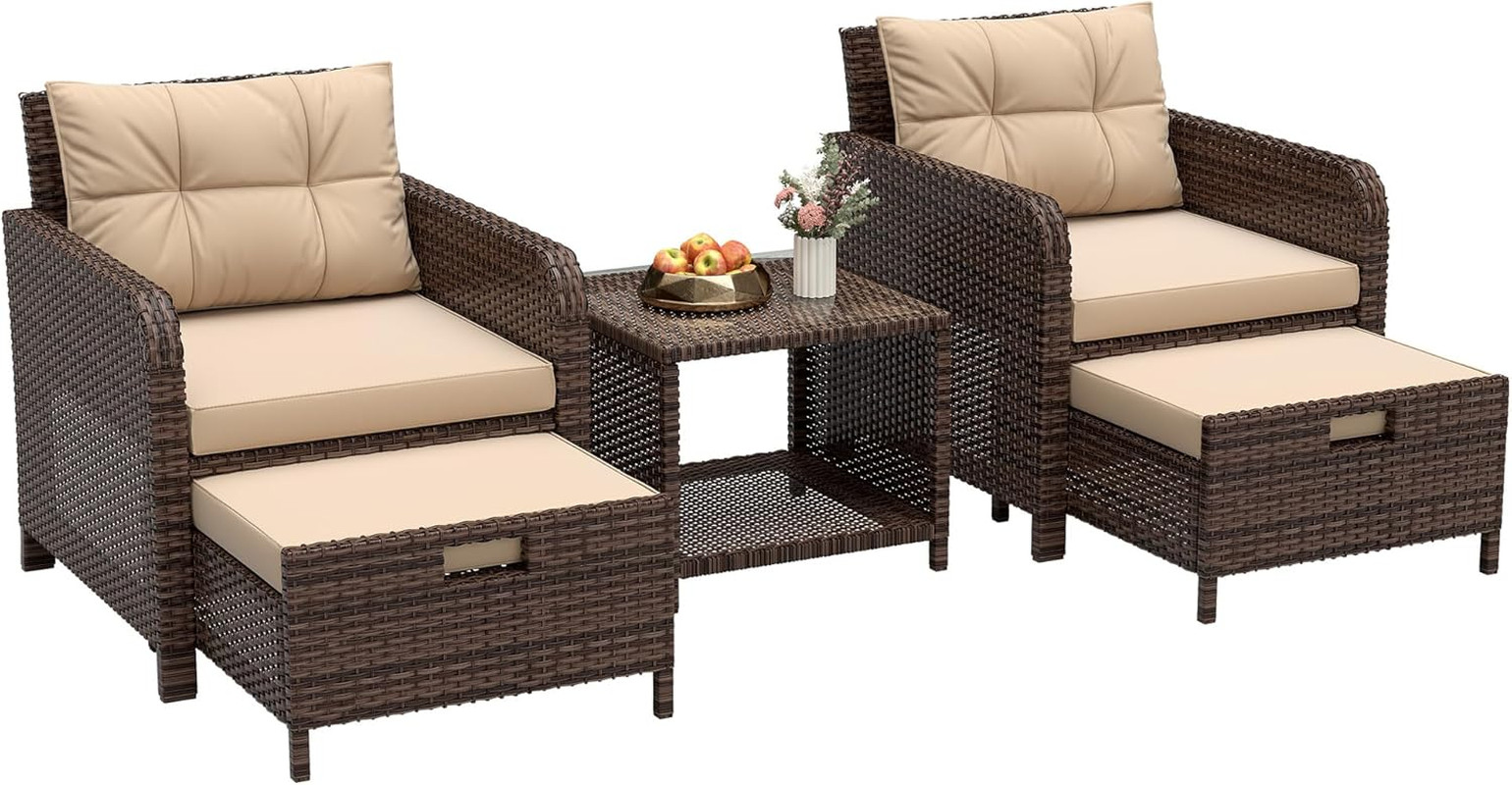 Lhbcraft Outdoor Furniture 5 Piece Patio Conversation Set, PE Rattan Patio Set w