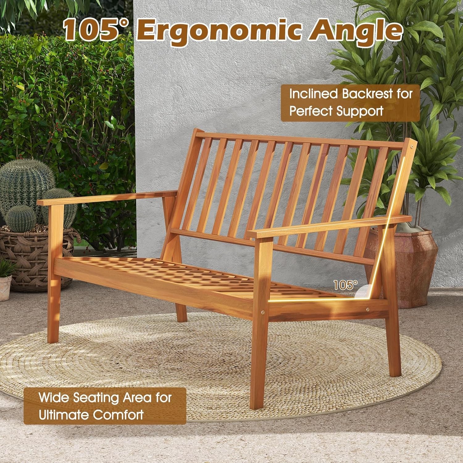 4 Pieces Patio Furniture Set Outdoor Acacia Wood Conversation Set W/ Soft