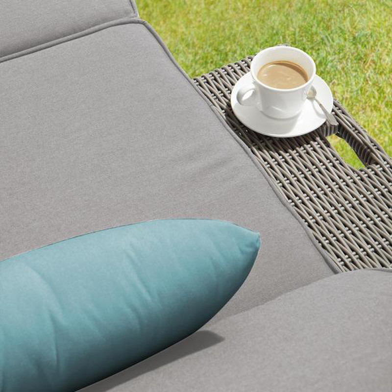 Gray Wicker Outdoor Patio Dual Reclining Sofa Daybed Side Tables Gray Cushions