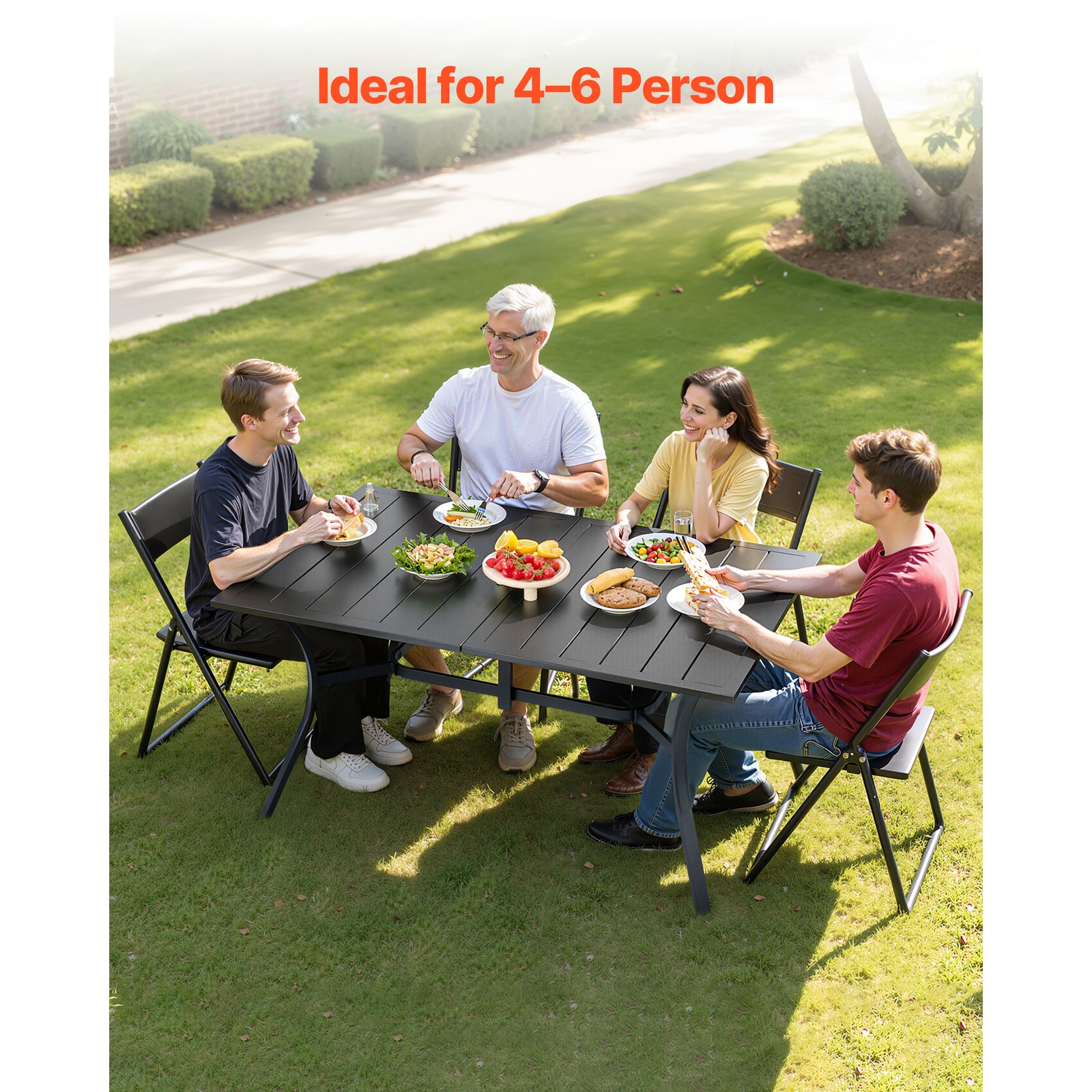 Uimoso Outdoor Patio Dining Table with Steel Slat Design for Garden or Terrace