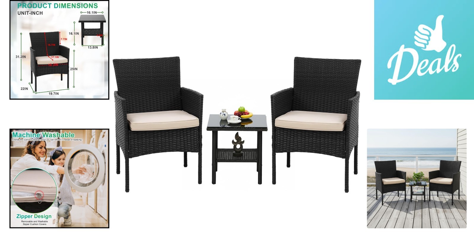 Elegant Outdoor Rattan Conversation Set – Includes 2 Chairs & Glass Coffee Table