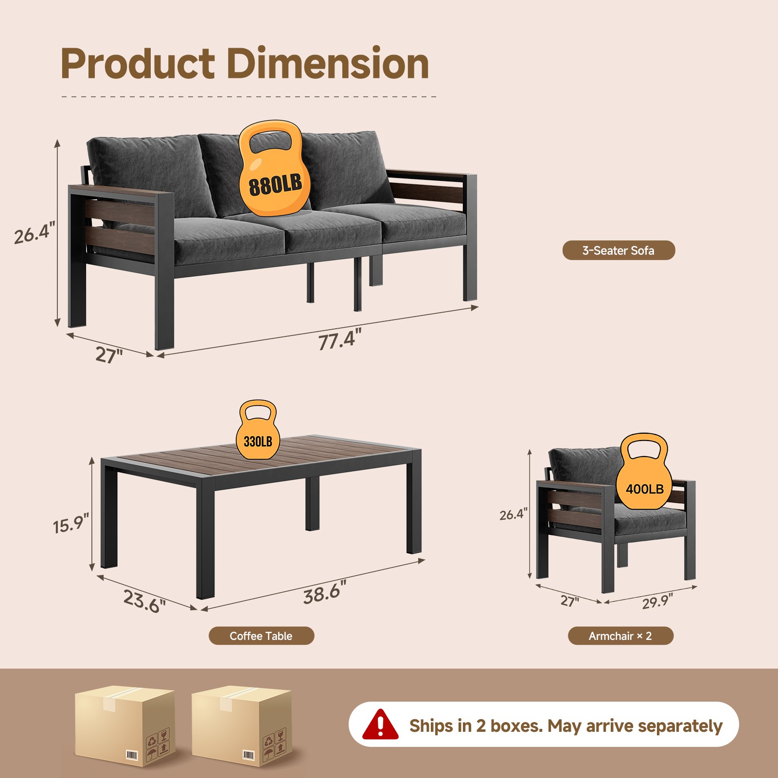Aluminum Patio Furniture Set,Outdoor Metal Sofa for Patio Conversation Set