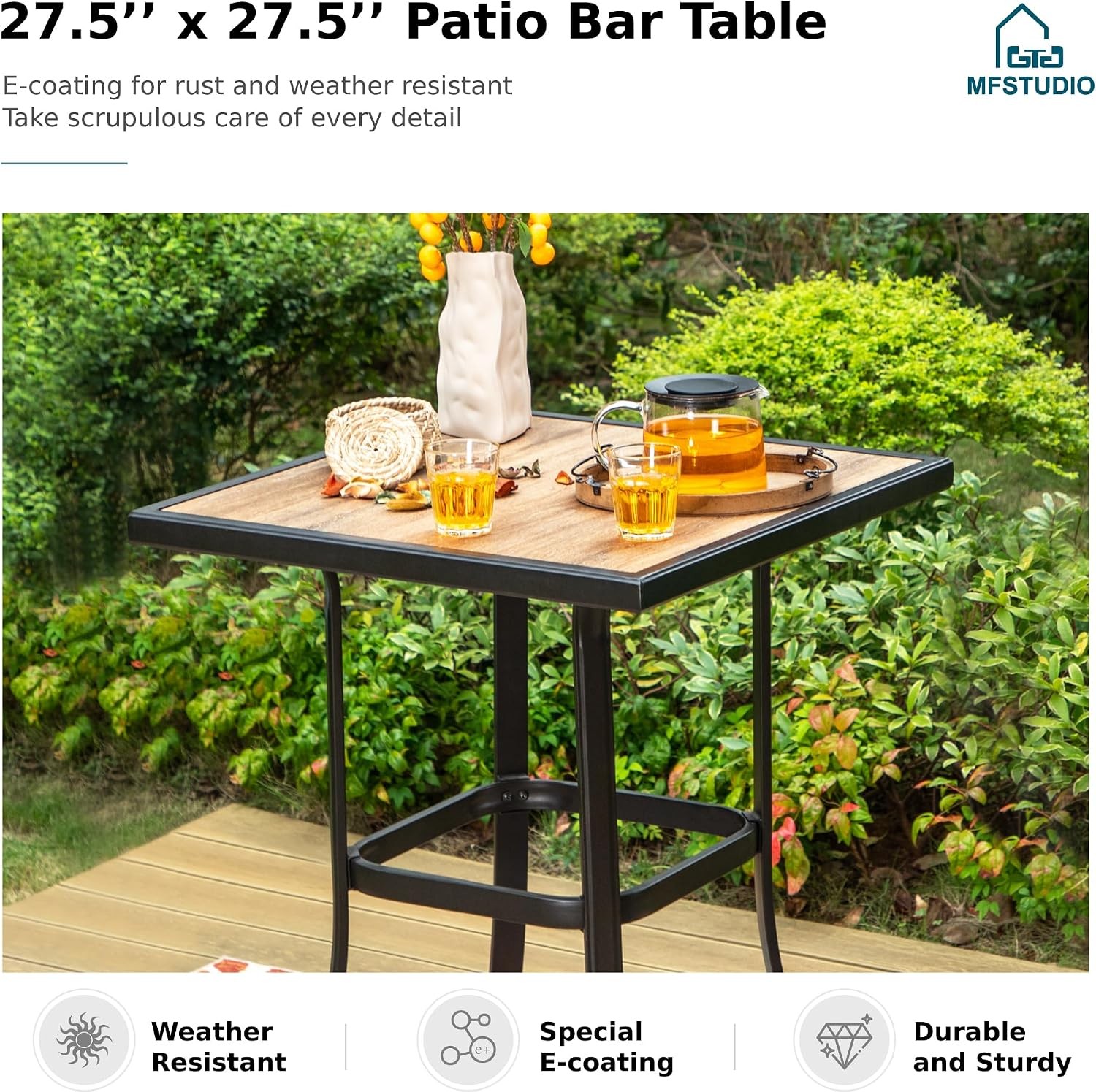 3-Piece Bar Height Patio Table and Chairs Navy Blue | 2 x Breathable Textilene