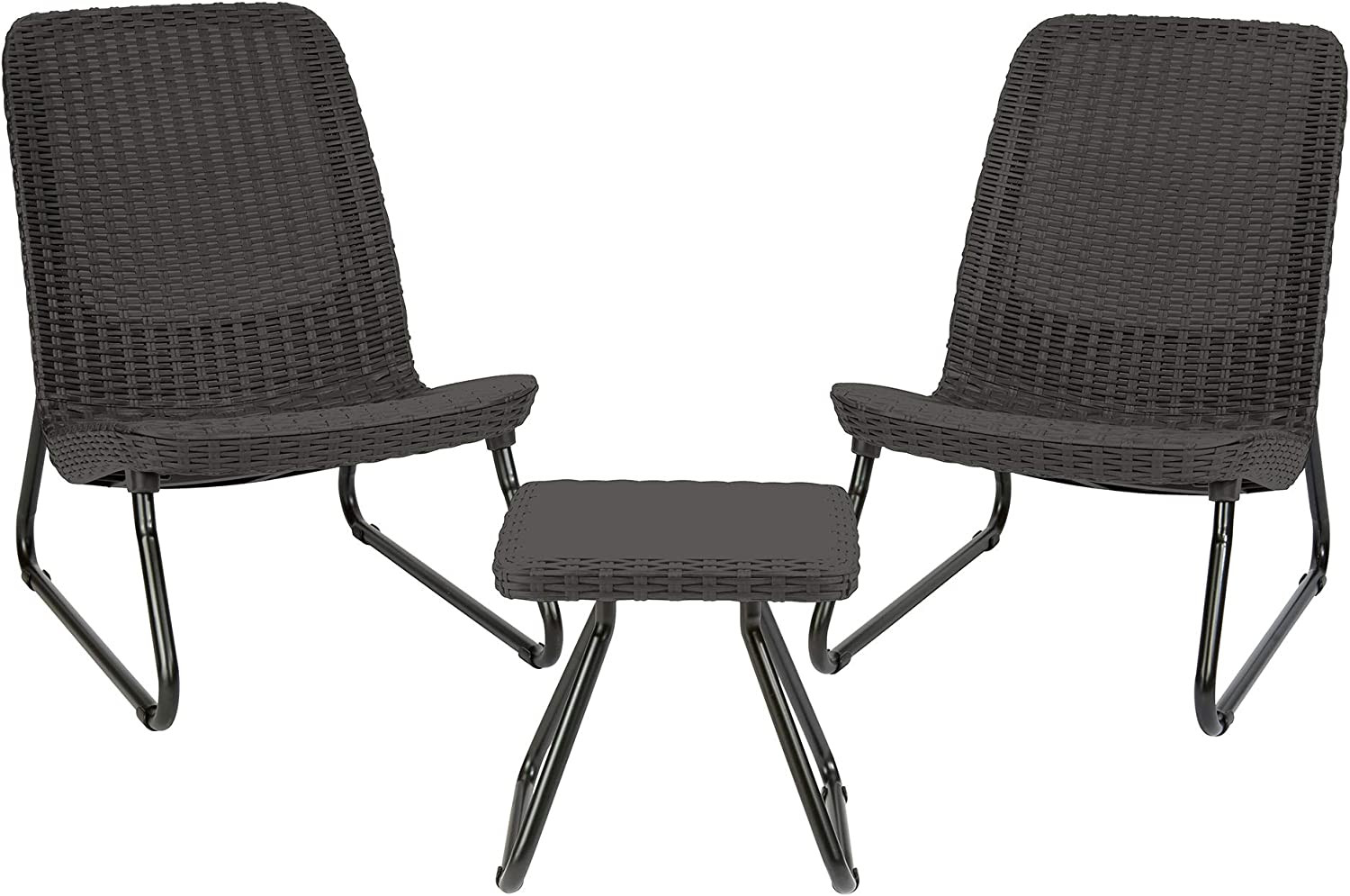 Keter Rio 3-Piece Dark Grey Resin Wicker Patio Furniture Set with Side Table