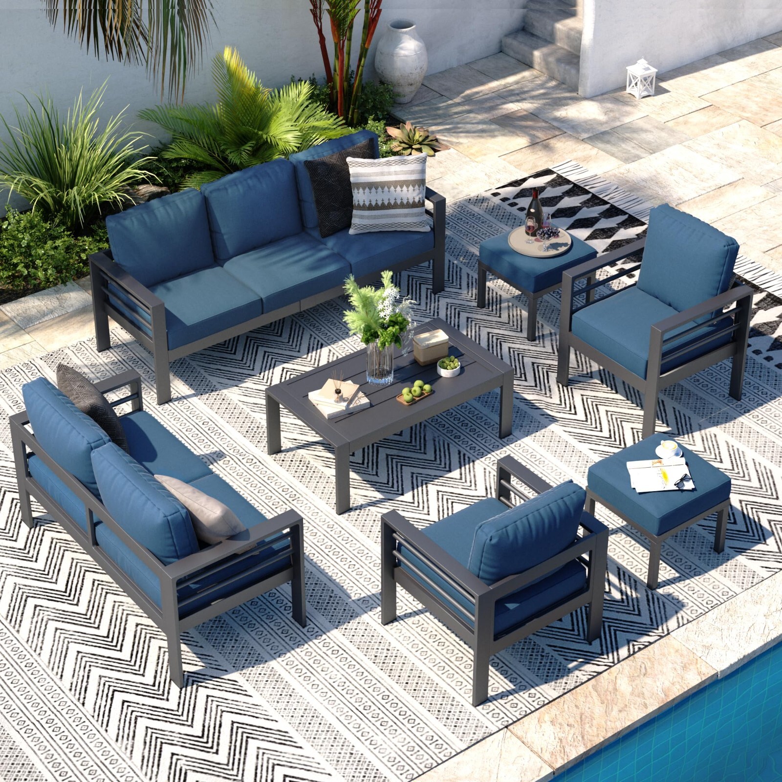 Aluminum Patio Furniture Set 7 Pieces Outdoor Conversation Sets with Table