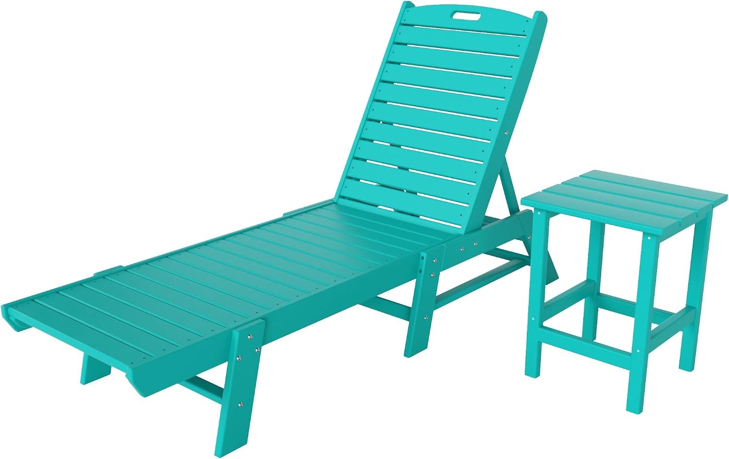 Outdoor Reclining Slatted Patio Chaise Lounger 2 PCS Set HDPE Home Furniture