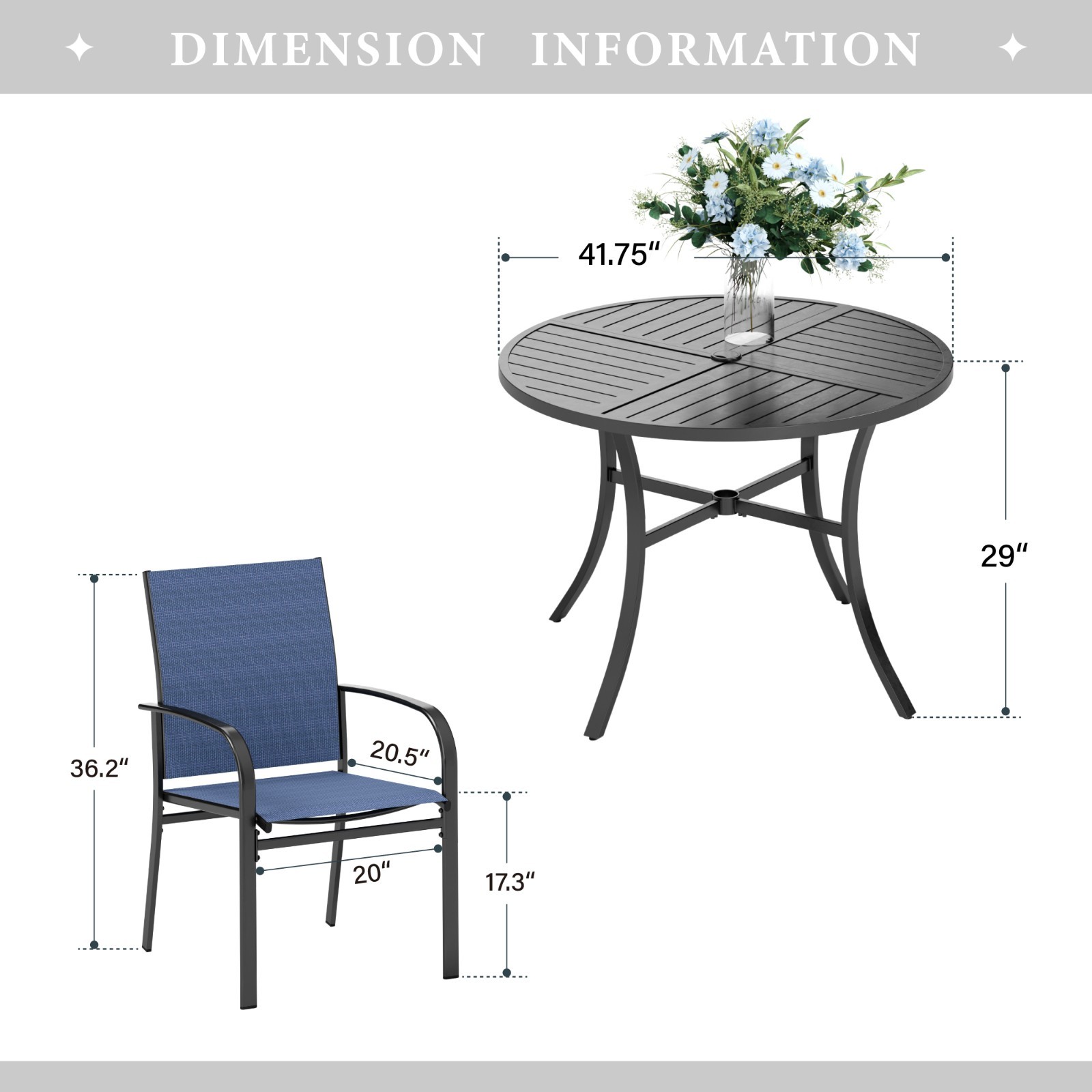 5 Piece Patio Dining Set Outdoor Table Chair Set Garden Furniture w/ Round Table