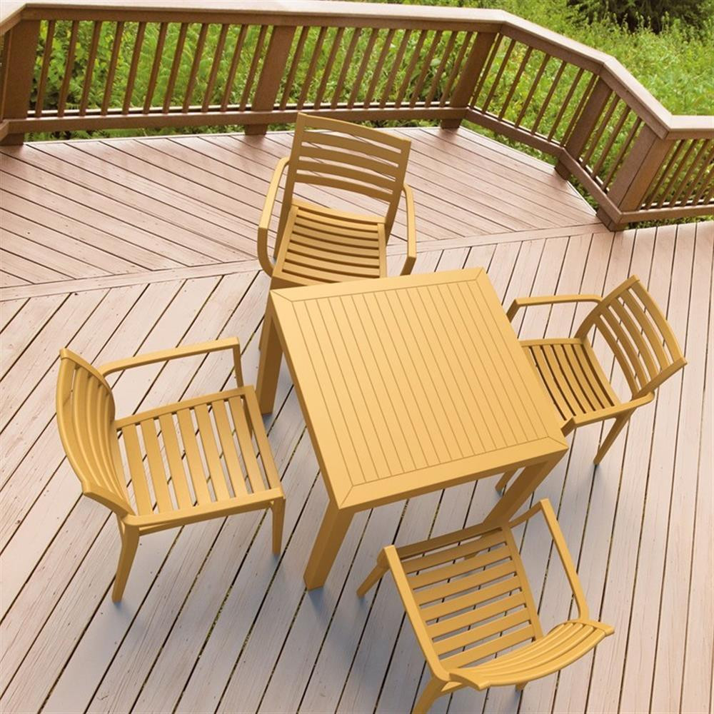 Compamia Artemis 5 Piece Square Resin Patio Dining Set in Teak Brown