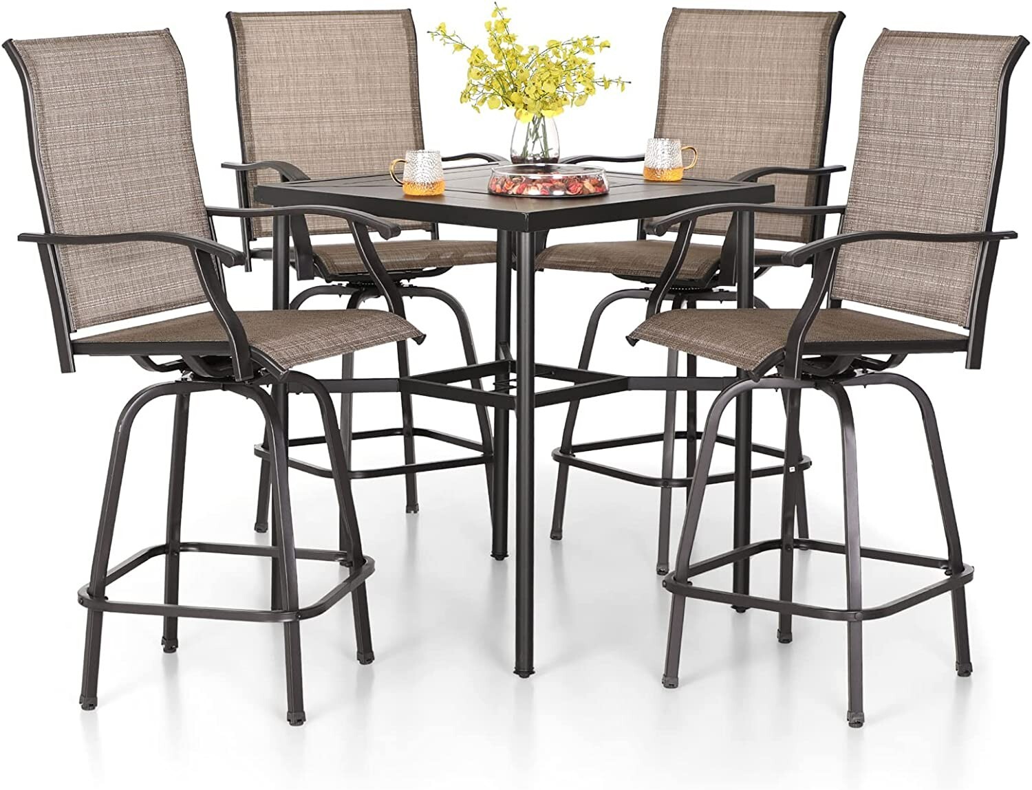 5 Piece Bar Height Patio Dining Set Outdoor Table & Chairs For Garden Heavy Duty