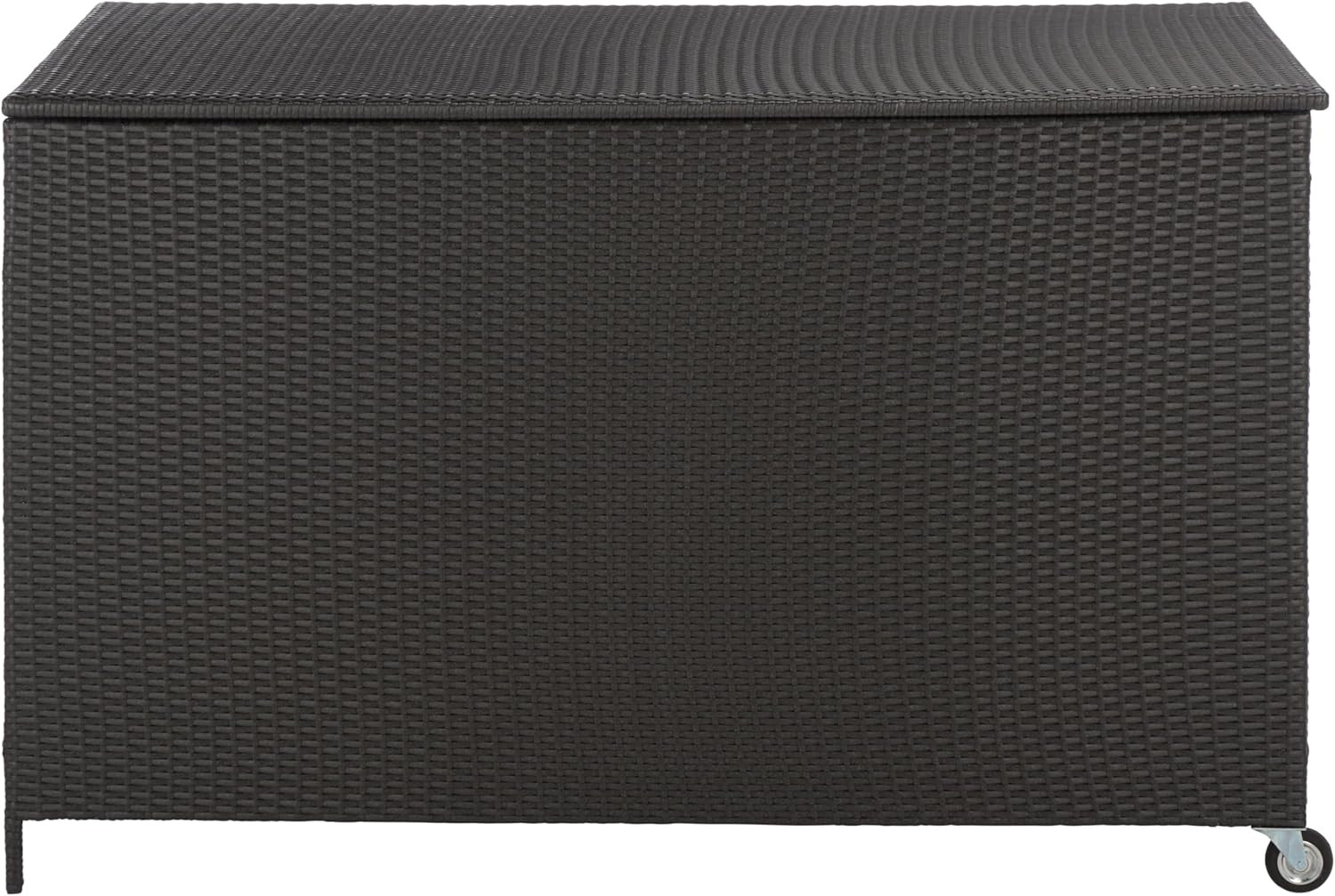 Kent Black Rattan Outdoor Storage Box with Wheels for Easy Patio Organization