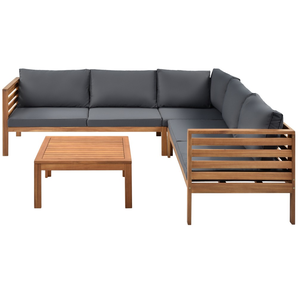 Acacia Wood Outdoor Sofa Set Water Resistant UV Cushions Patio Conversation Set