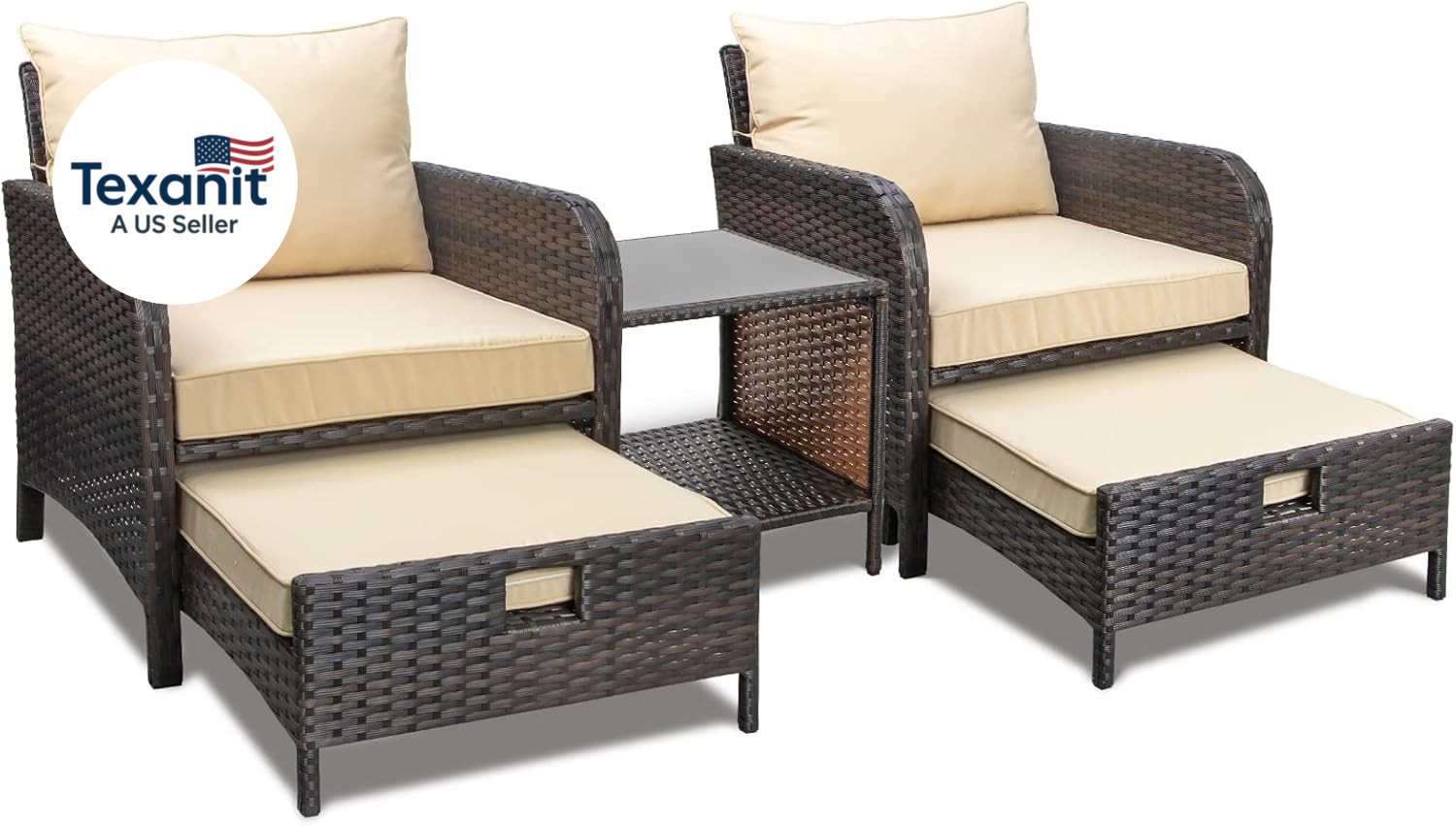 Balcony Furniture 5 Piece Patio Conversation Set, PE Wicker Rattan Outdoor Loung