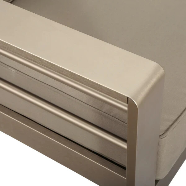 Silver 4-Piece Aluminum Outdoor Sectional Set with Khaki Cushions